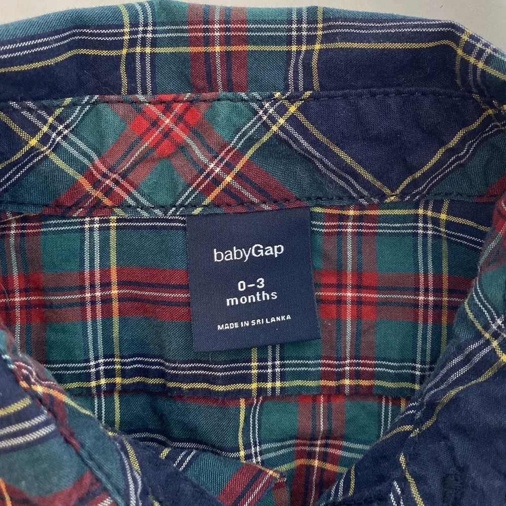 Baby Gap Plaid‎ Button Down Bodysuit 0-3 Months Navy Green Red Tartan Cotton
